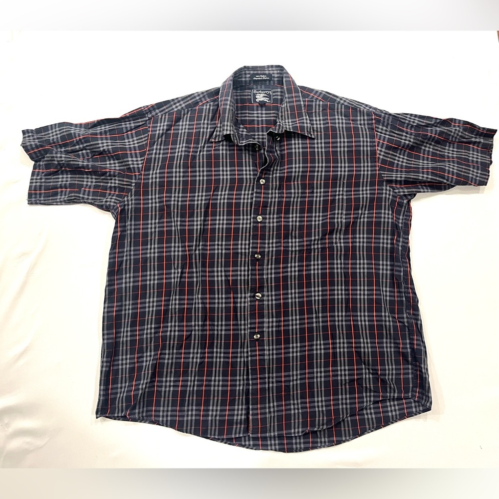 Vintage Burberry Button Down Up‎ Shirt Short Sleeve Mens XL Y2K Plaid